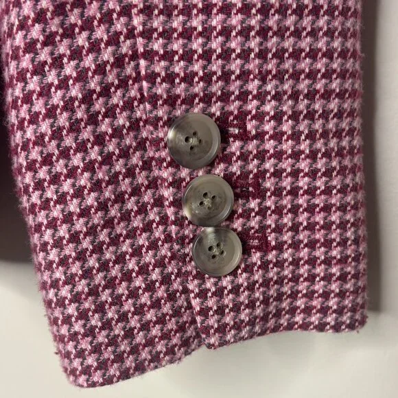 Talbots Wool Blend Houndstooth Print Blazer Jacket Size 12 Pink Burgundy Red EUC - Picture 6 of 7